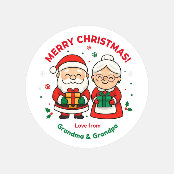 Personalised Kids Christmas Sticker Labels Mr. and Mrs Clause