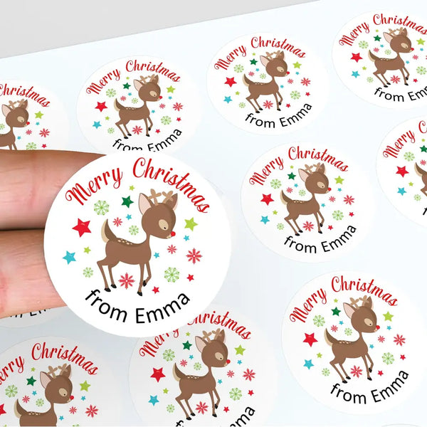 Personalised Kids Christmas Sticker Labels Reindeer Custom