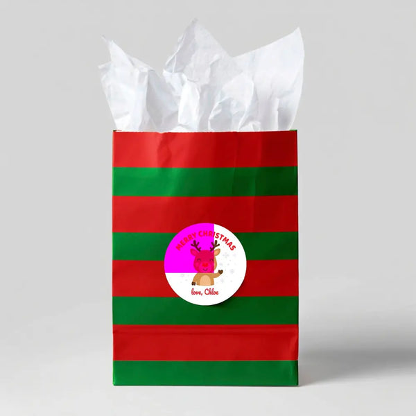 Personalised Kids Christmas Sticker Labels Reindeer Merry Christmas