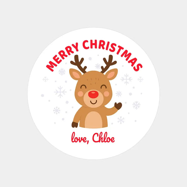 Personalised Kids Christmas Sticker Labels Reindeer Merry Christmas - Sticksy Prints Australia