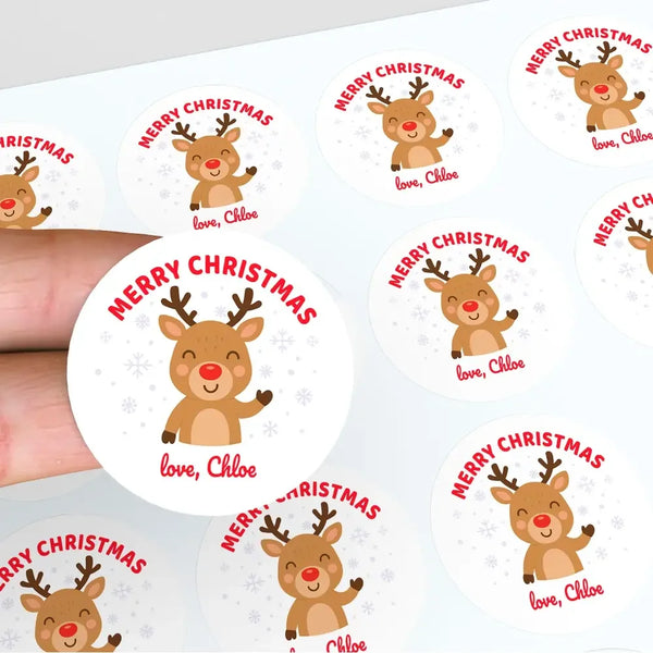 Personalised Kids Christmas Sticker Labels Reindeer Merry Christmas - Sticksy Prints Australia