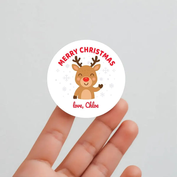 Personalised Kids Christmas Sticker Labels Reindeer Merry Christmas - Sticksy Prints Australia