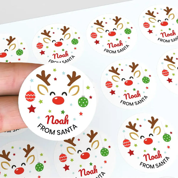 Personalised Kids Christmas Sticker Labels Rudolph Reindeer - Sticksy Prints Australia