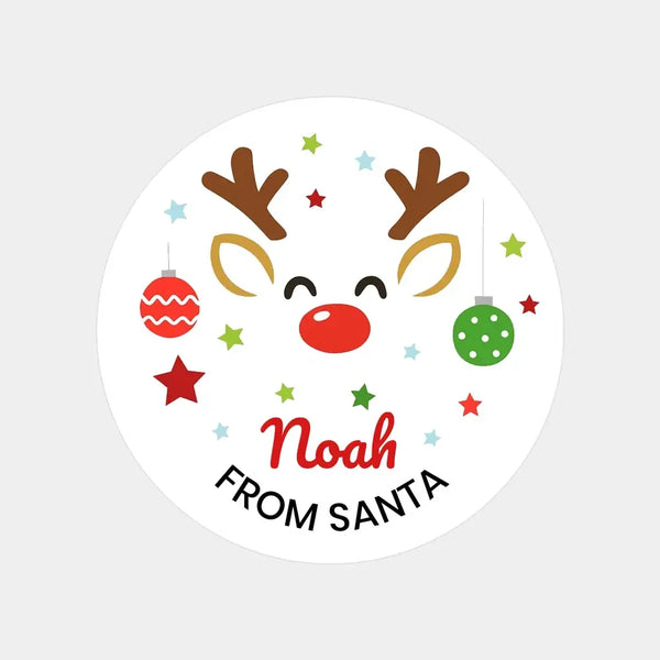 Personalised Kids Christmas Sticker Labels Rudolph Reindeer - Sticksy Prints Australia