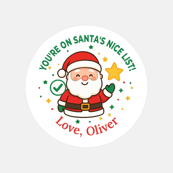 Personalised Kids Christmas Sticker Labels Santa’s Nice List