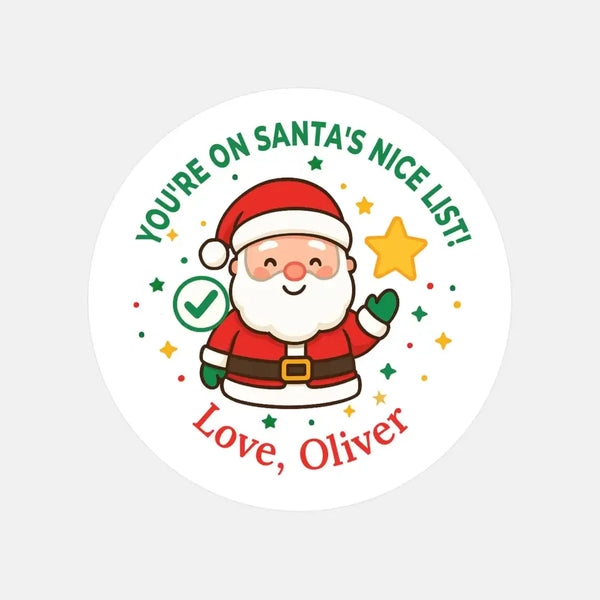 Personalised Kids Christmas Sticker Labels Santa's Nice List - Sticksy Prints Australia