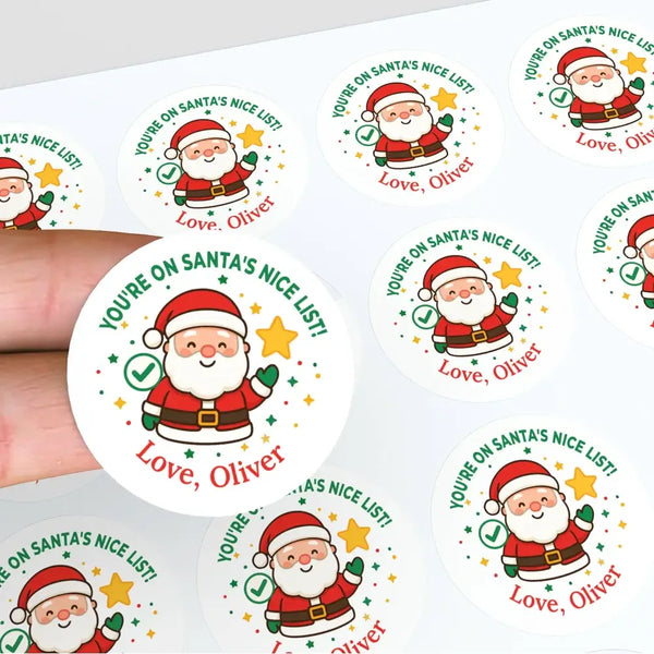 Personalised Kids Christmas Sticker Labels Santa's Nice List - Sticksy Prints Australia