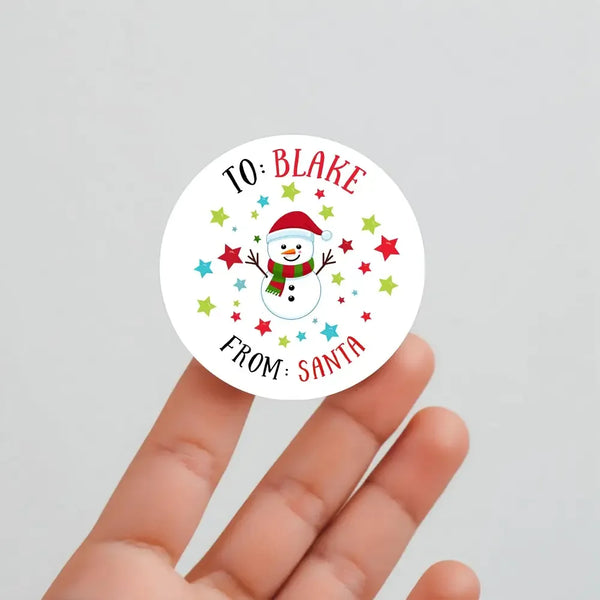 Personalised Kids Christmas Sticker Labels Snowman From Santa - Sticksy Prints Australia