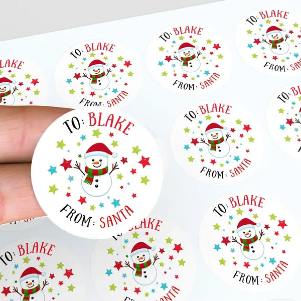 Personalised Kids Christmas Sticker Labels Snowman From Santa - Sticksy Prints Australia