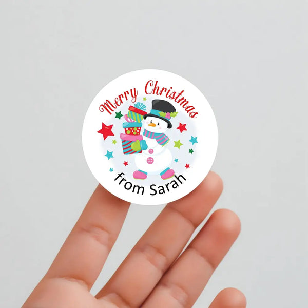 Personalised Kids Christmas Sticker Labels Snowman Gifts