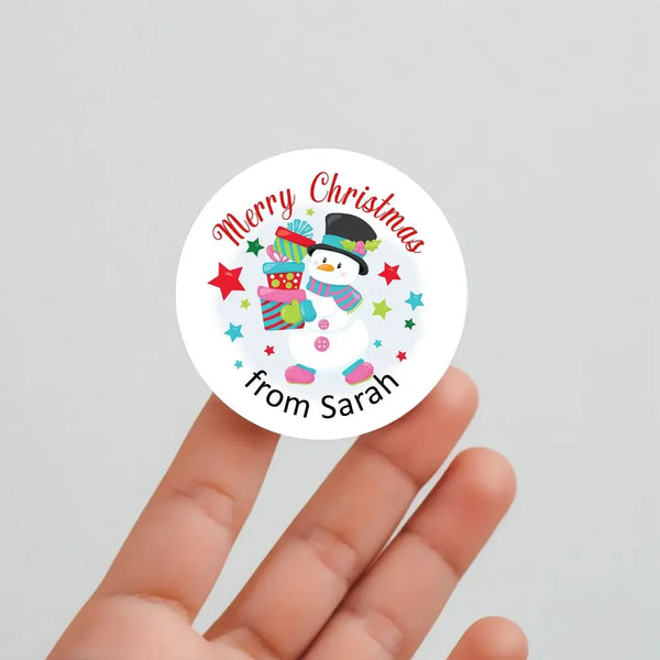 Personalised Kids Christmas Sticker Labels Snowman Gifts - Sticksy Prints Australia