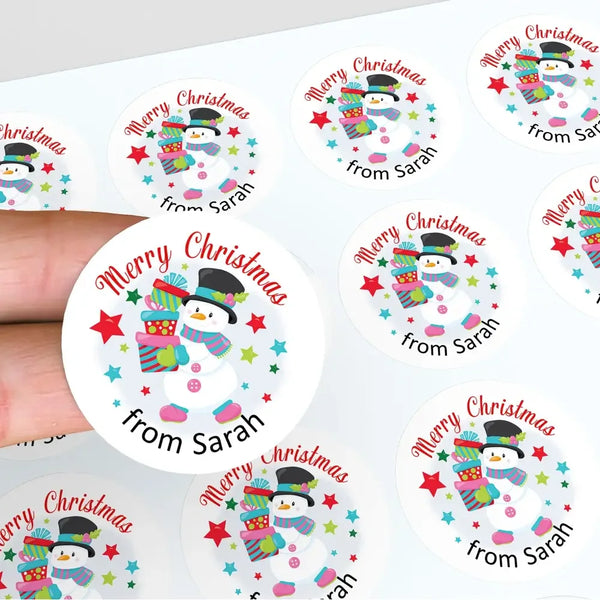 Personalised Kids Christmas Sticker Labels Snowman Gifts - Sticksy Prints Australia