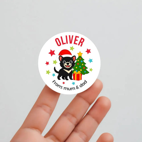 Personalised Kids Christmas Sticker Labels Tassie Devil From Mum And Dad