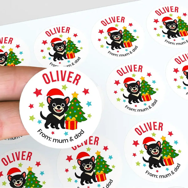 Personalised Kids Christmas Sticker Labels Tassie Devil From Mum And Dad - Sticksy Prints Australia