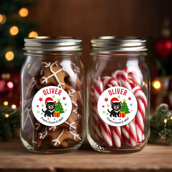 Personalised Kids Christmas Sticker Labels Tassie Devil From Mum And Dad