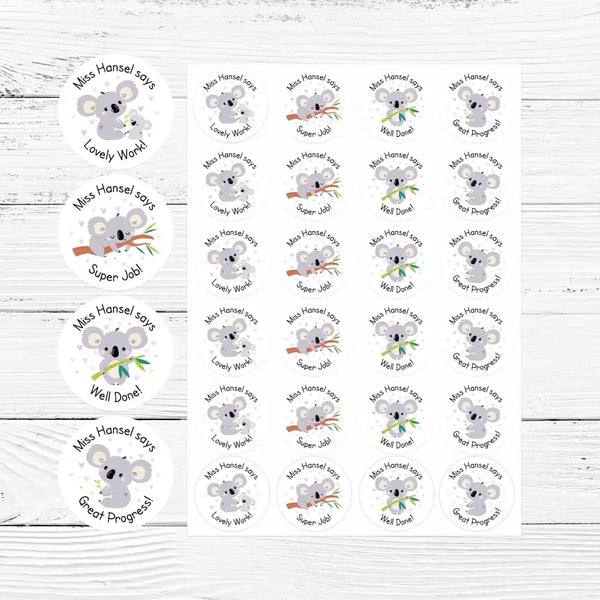 Personalised Koala Teacher Reward Stickers Labels Kids - Sticksy Prints Australia