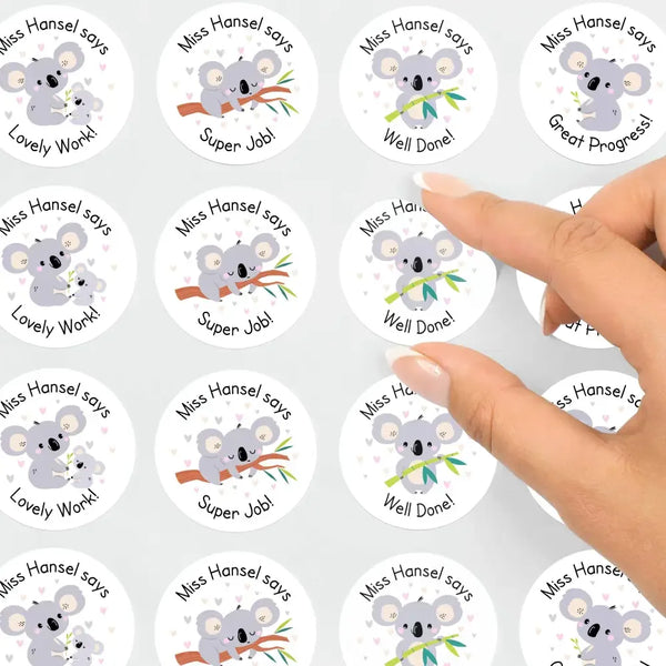 Personalised Koala Teacher Reward Stickers Labels Kids - Sticksy Prints Australia