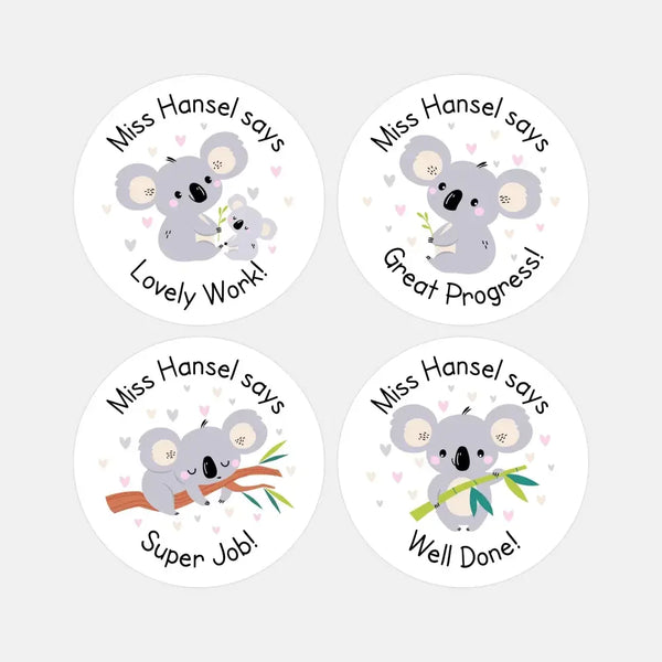 Personalised Koala Teacher Reward Stickers Labels Kids - Sticksy Prints Australia