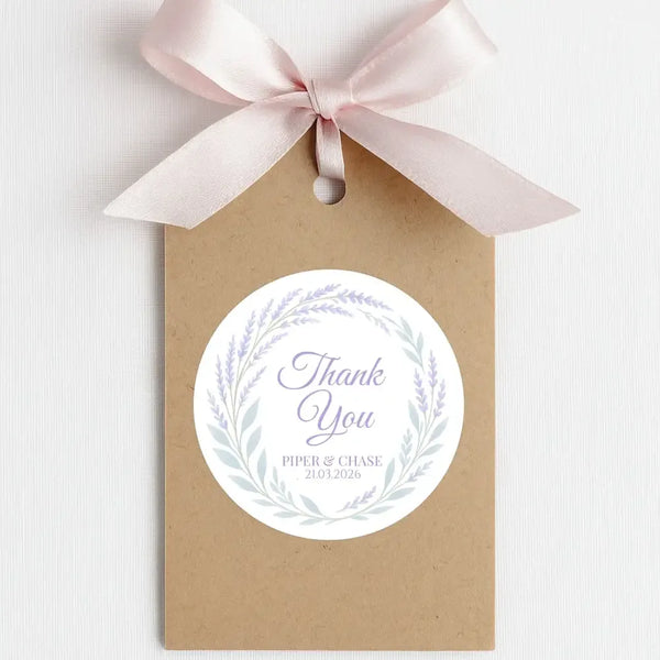 Personalised Lavender Botanical Wedding Thank You Stickers – Custom Favour Labels - Sticksy Prints Australia