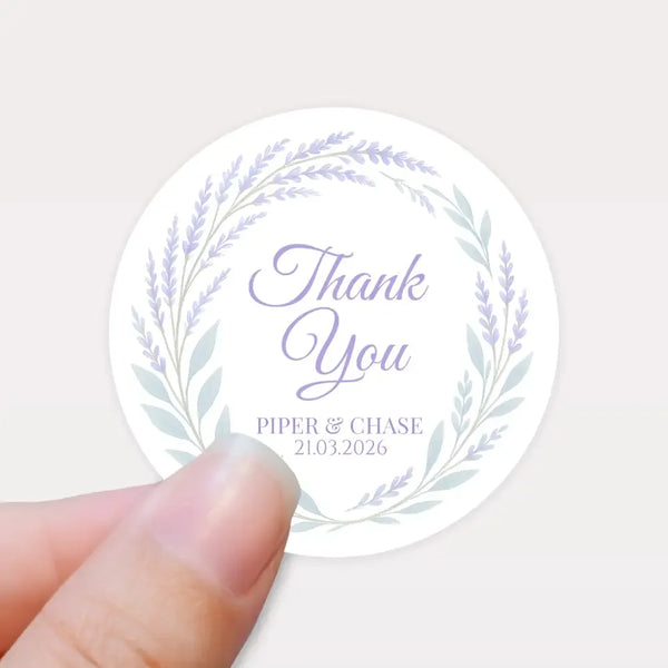 Personalised Lavender Botanical Wedding Thank You Stickers – Custom Favour Labels - Sticksy Prints Australia