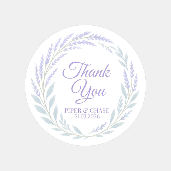 Personalised Lavender Botanical Wedding Thank You Stickers – Custom Favour Labels