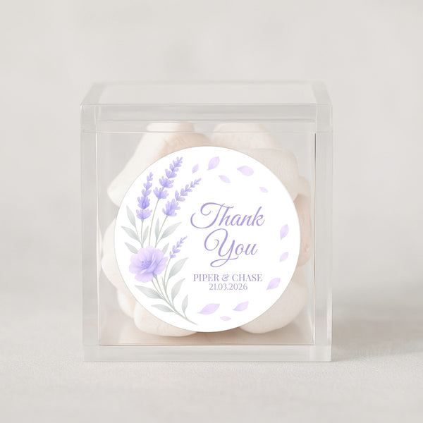 Personalised Lavender Bouquet Wedding Thank You Stickers – Custom Floral Favour Labels