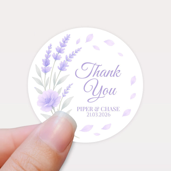 Personalised Lavender Bouquet Wedding Thank You Stickers – Custom Floral Favour Labels