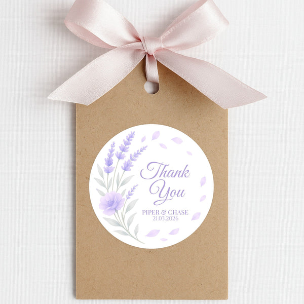 Personalised Lavender Bouquet Wedding Thank You Stickers – Custom Floral Favour Labels