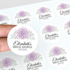 Personalised Lavender Dahlia Bridal Shower Stickers – Custom Name & Date – Watercolour Floral Favour Labels - Sticksy Prints Australia