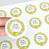 Personalised Lemon Wreath Baby Shower Stickers – Watercolour Citrus Favour Labels