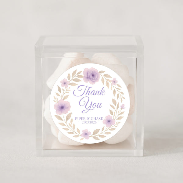 Personalised Lilac Floral Wedding Thank You Stickers – Custom Favour Labels