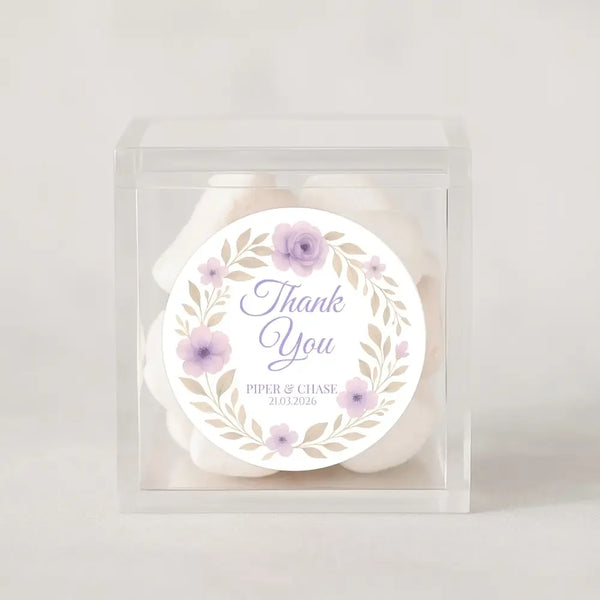 Personalised Lilac Floral Wedding Thank You Stickers – Custom Favour Labels - Sticksy Prints Australia