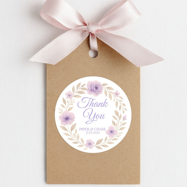 Personalised Lilac Floral Wedding Thank You Stickers – Custom Favour Labels