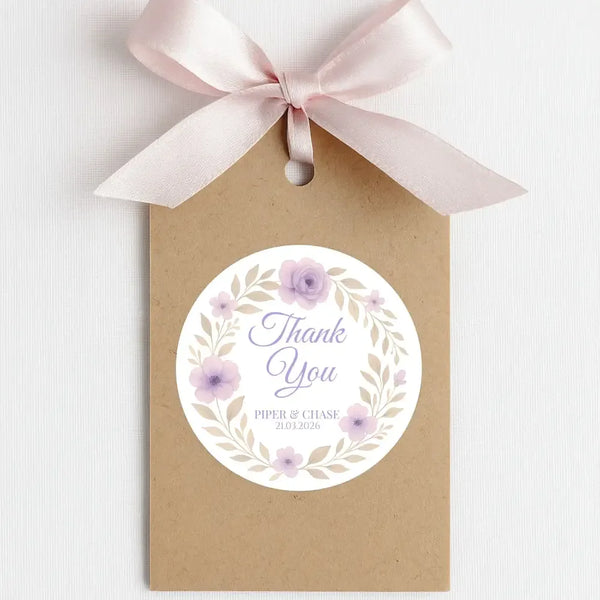 Personalised Lilac Floral Wedding Thank You Stickers – Custom Favour Labels - Sticksy Prints Australia