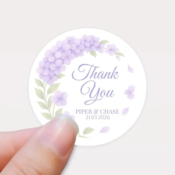 Personalised Lilac Hydrangea Wedding Thank You Stickers – Custom Floral Favour Labels - Sticksy Prints Australia