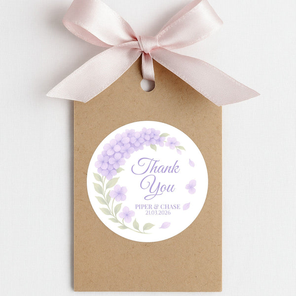 Personalised Lilac Hydrangea Wedding Thank You Stickers – Custom Floral Favour Labels