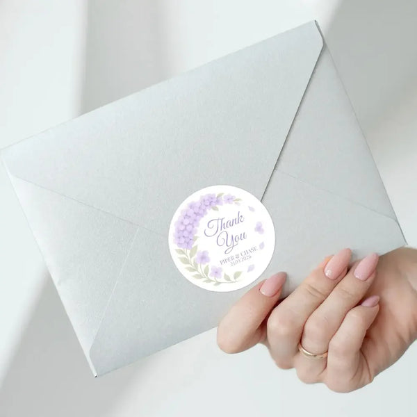 Personalised Lilac Hydrangea Wedding Thank You Stickers – Custom Floral Favour Labels - Sticksy Prints Australia