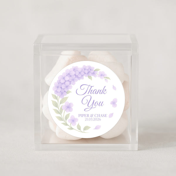 Personalised Lilac Hydrangea Wedding Thank You Stickers – Custom Floral Favour Labels