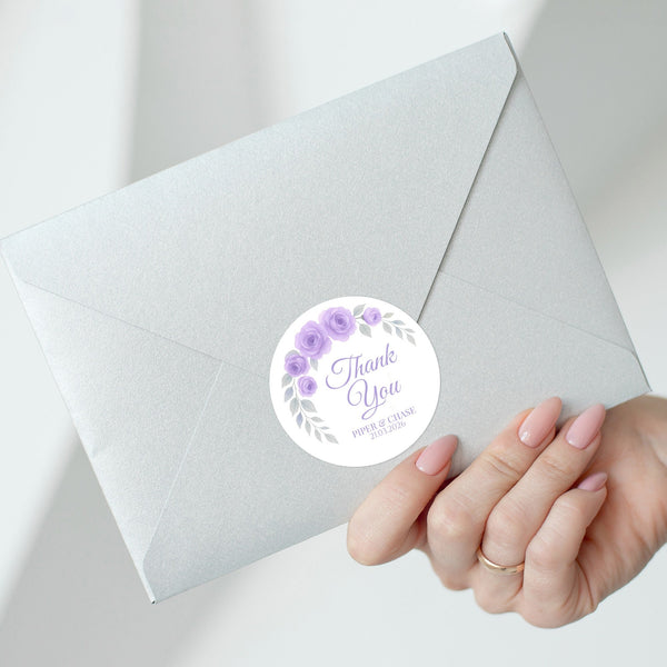 Personalised Lilac Rose Arch Wedding Thank You Stickers – Custom Floral Favour Labels