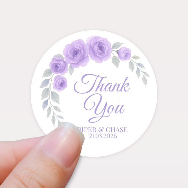 Personalised Lilac Rose Arch Wedding Thank You Stickers – Custom Floral Favour Labels