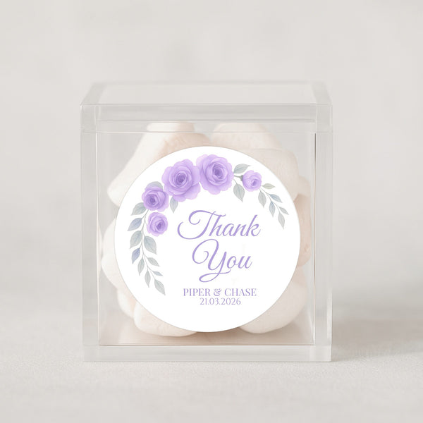 Personalised Lilac Rose Arch Wedding Thank You Stickers – Custom Floral Favour Labels