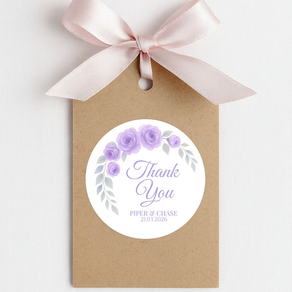 Personalised Lilac Rose Arch Wedding Thank You Stickers – Custom Floral Favour Labels