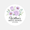 Personalised Lilac Rose & Daisy Bridal Shower Stickers – Custom Name & Date – Watercolour Floral Favour Labels - Sticksy Prints Australia