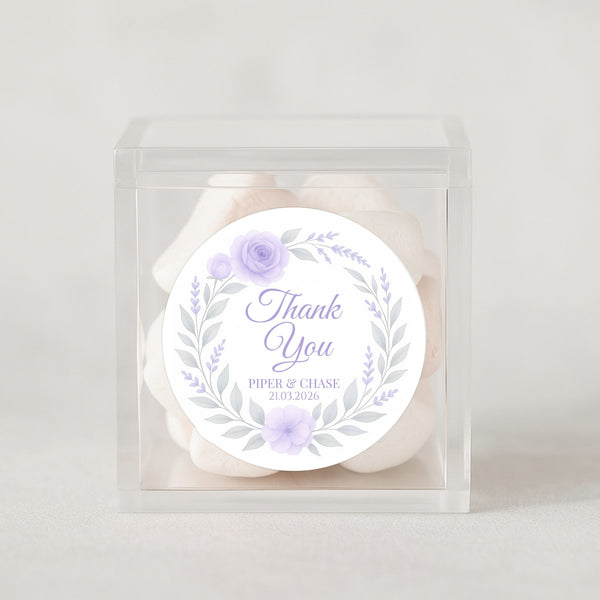 Personalised Lilac Rose & Lavender Wedding Thank You Stickers – Custom Floral Favour Labels