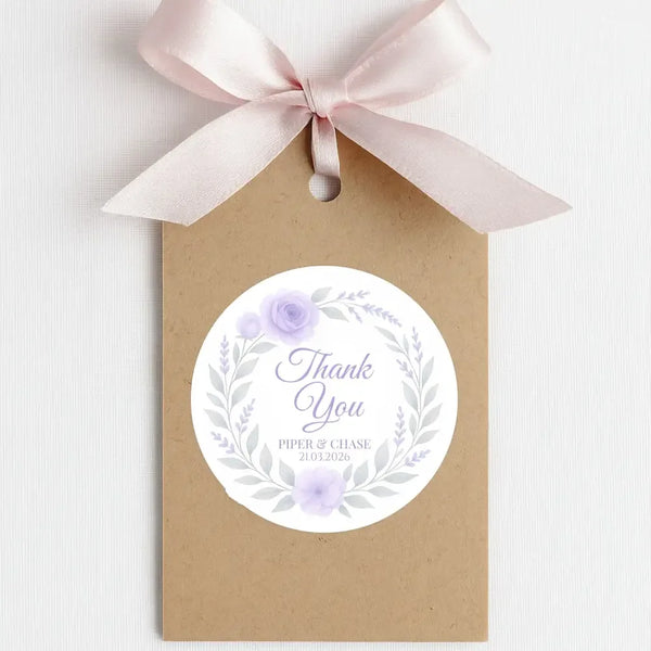 Personalised Lilac Rose & Lavender Wedding Thank You Stickers – Custom Floral Favour Labels - Sticksy Prints Australia