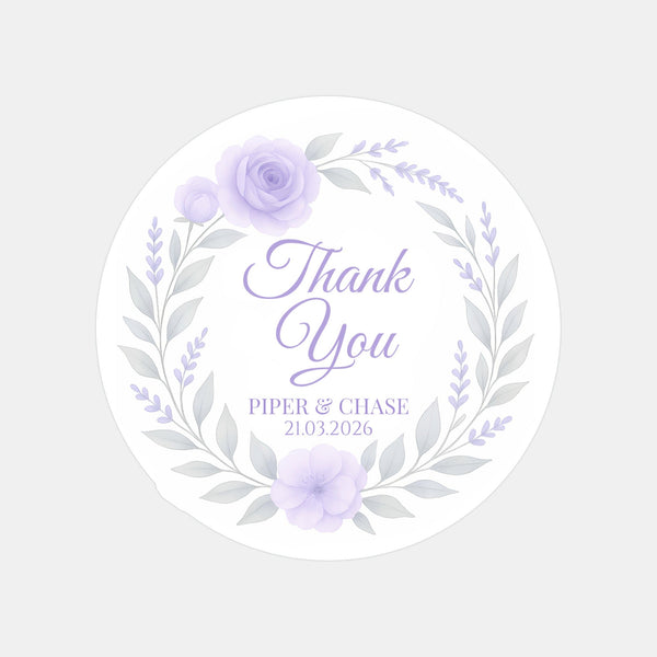 Personalised Lilac Rose & Lavender Wedding Thank You Stickers – Custom Floral Favour Labels