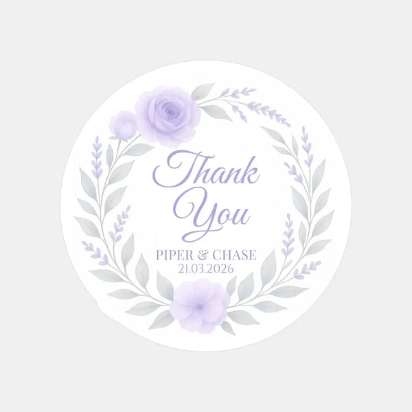 Personalised Lilac Rose & Lavender Wedding Thank You Stickers – Custom Floral Favour Labels - Sticksy Prints Australia