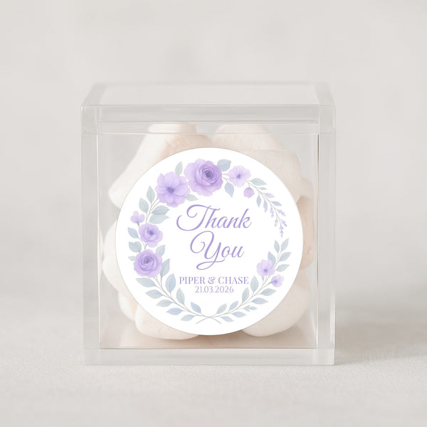 Personalised Lilac Rose Wedding Thank You Stickers – Custom Floral Favour Labels
