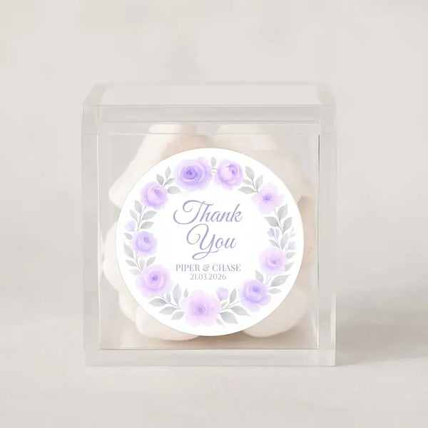 Personalised Lilac Rose Wreath Wedding Thank You Stickers – Custom Floral Favour Labels - Sticksy Prints Australia