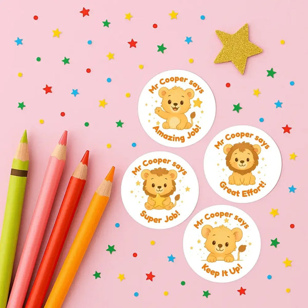 Personalised Lion Teacher Reward Stickers – Classroom Praise & Positive Reinforcement - Sticksy Prints Australia